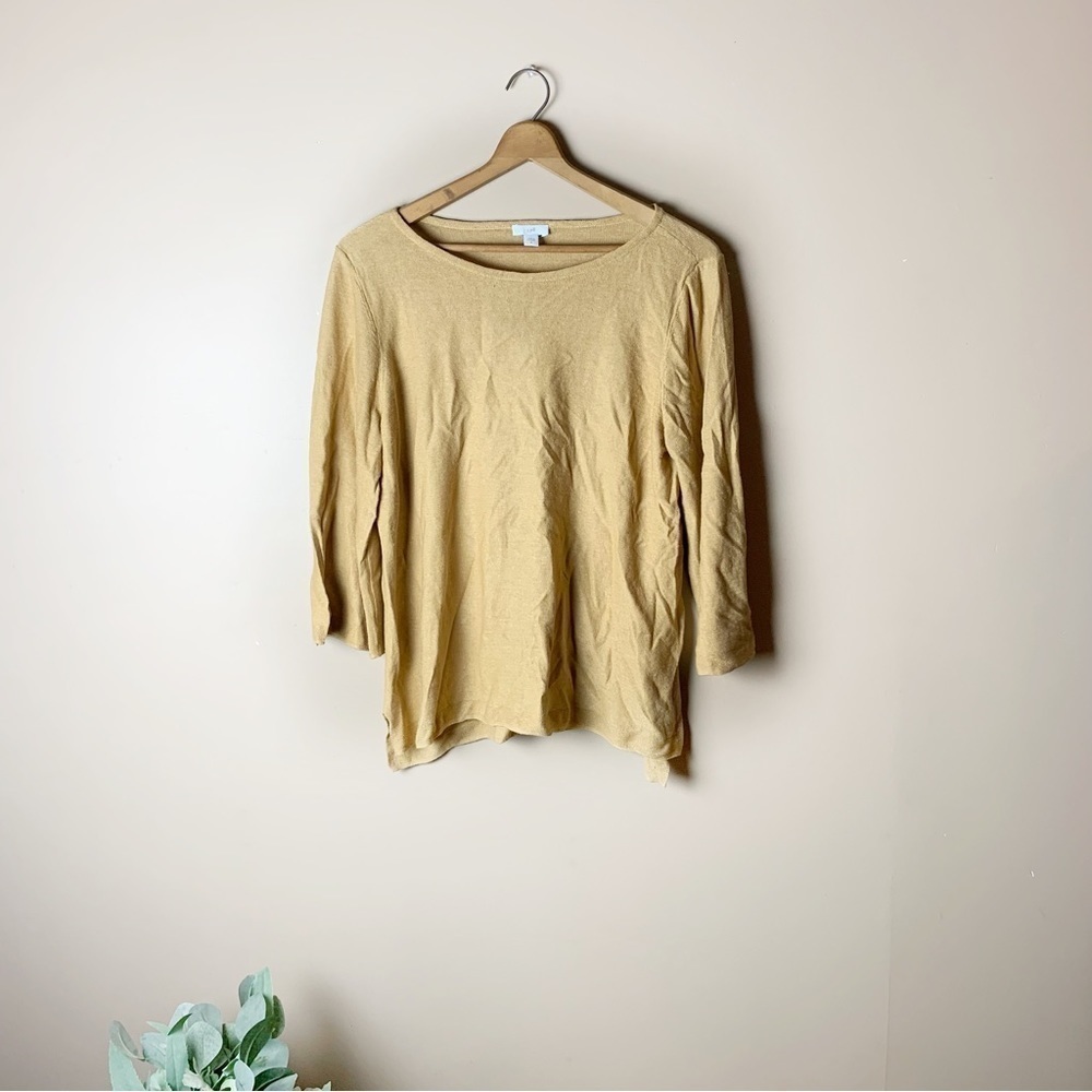 [J.Jill] Golden Yellow Linen Blend 3/4 Sleeve Lagenlook Top